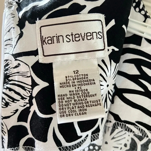 KARIN STEVENS Women Dress 12 Floral Black White Slip Preppy Sheath Cotton Modest - Picture 8 of 17